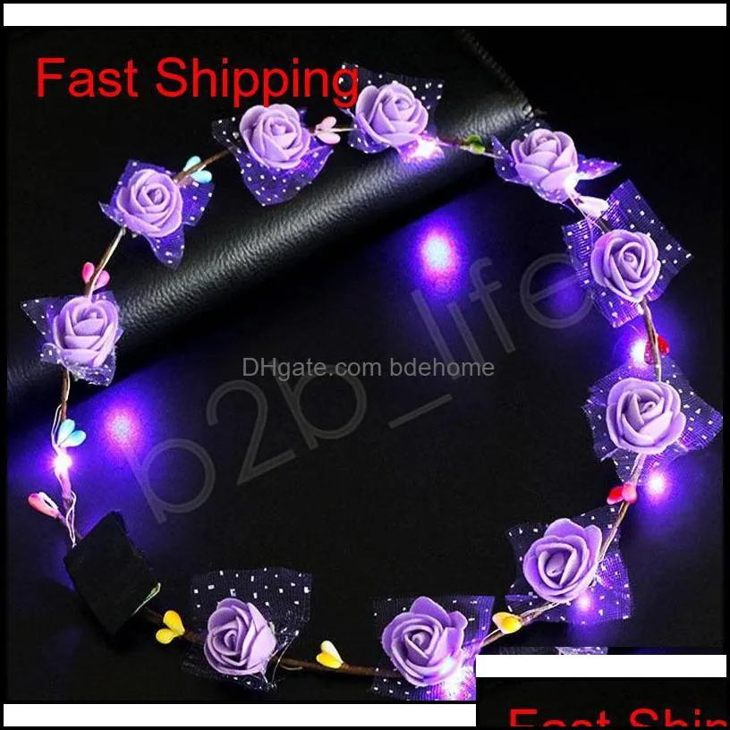 flashing led hairbands strings glow flower crown headbands light party rave floral hair garland luminous wreath fas jllzvh home003