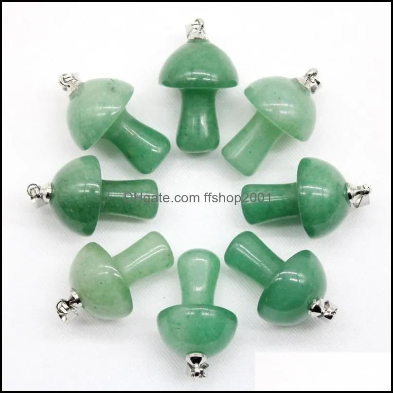 natural crystal stone mushroom charms rose quartz green brown stones pendant for diy jewelry making necklace accessories wholesale
