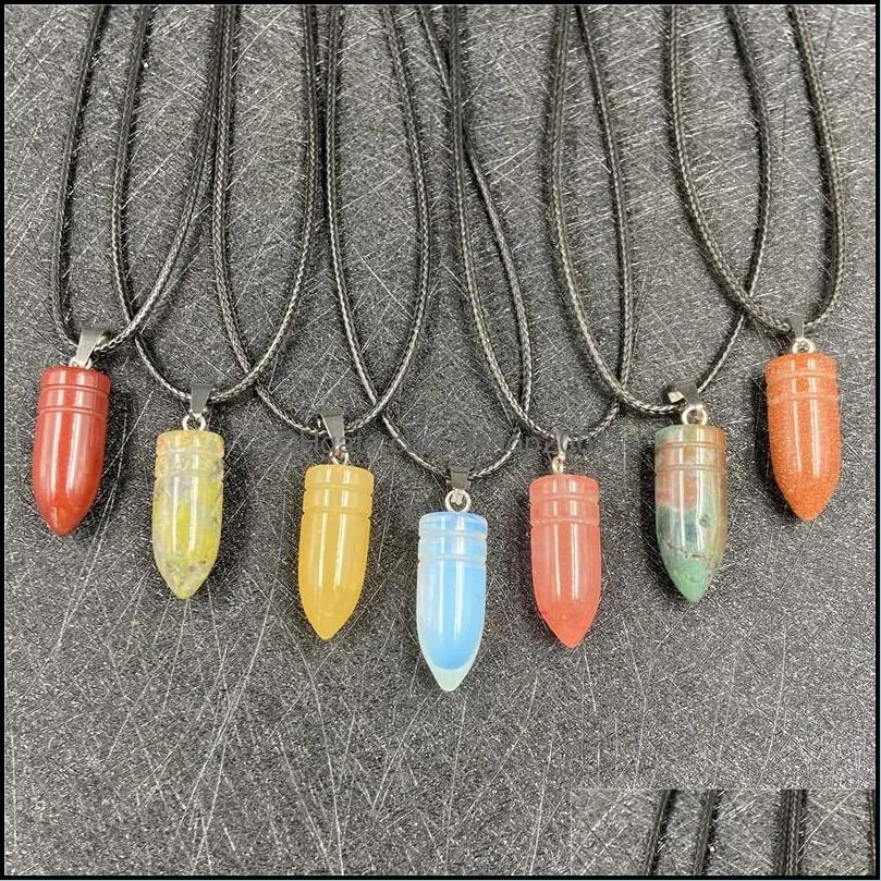 bullet shape healing reiki stone pillar pendulum pendant men necklace energy jewelry hip hop retro punk style