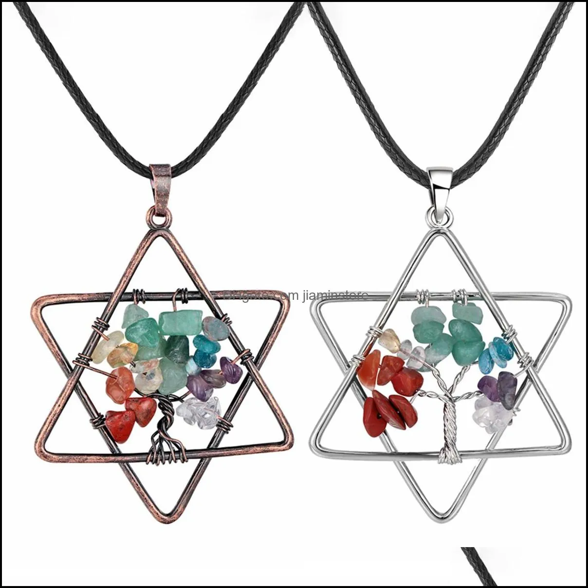 melcaba six pointed star wound life tree pendant seven chakra necklace natural healing crystals quartz gemstone pendants
