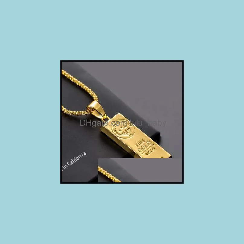 fashion long pendant necklace minimalist jewelry gold stainless steel square bar necklace woman man