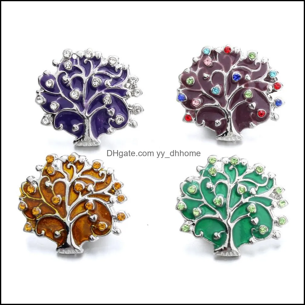 snap button jewelry components colorful rhinestone tree drop oil 18mm metal snaps buttons fit bracelet bangle noosa za003