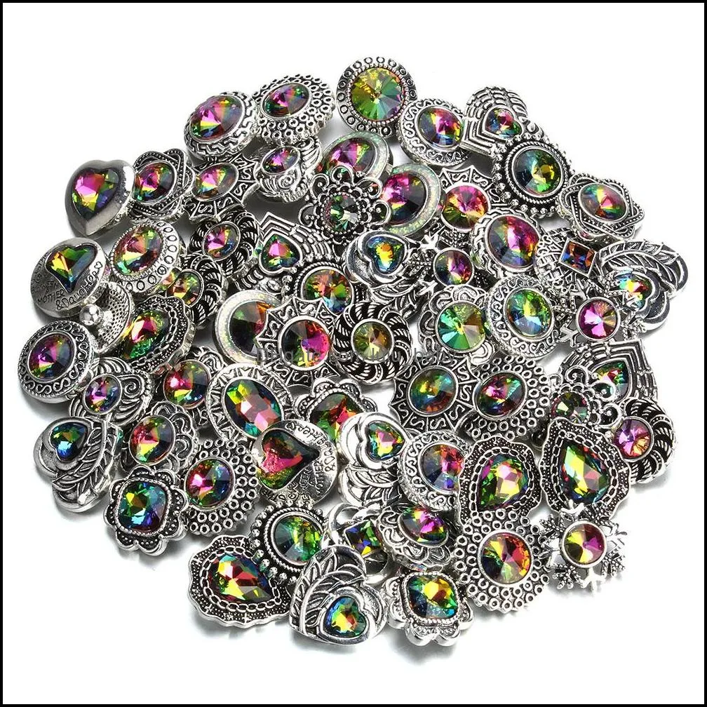 lots jewelry components 18mm rhinestone metal snap button fit diy snaps jewelry