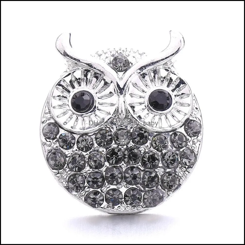 high quality snap button jewelry colorful rhinestone owl components 18mm 20mm metal snaps buttons fit bracelet bangle noosa b1087