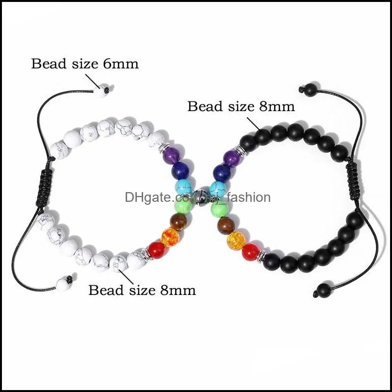 fashion couple magnet heart charm strand bracelet 7 chakra natural stone bracelets handmade lovers braided bracelets women men jewelry