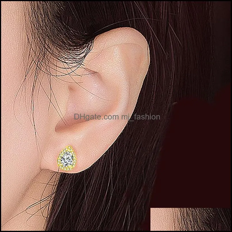 fashion sliver pear cubic zirconia stud earrings for women crystal earings for party water drop studs ear for girl