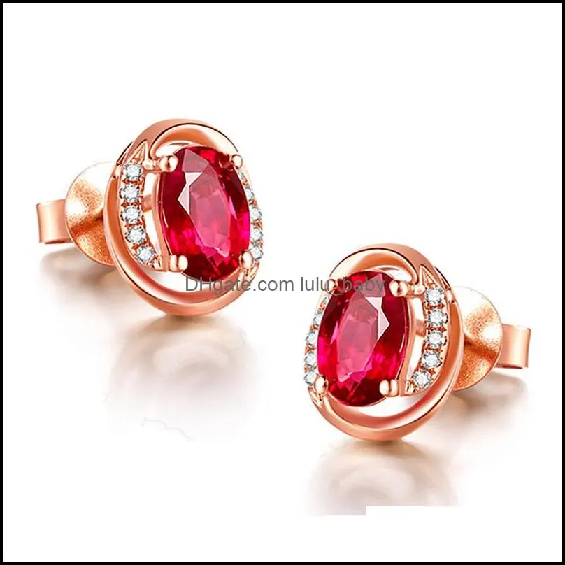 gold earrings for women jewelry accessories oval ruby zircon gemstone stud earrings for wedding party gift wholesale