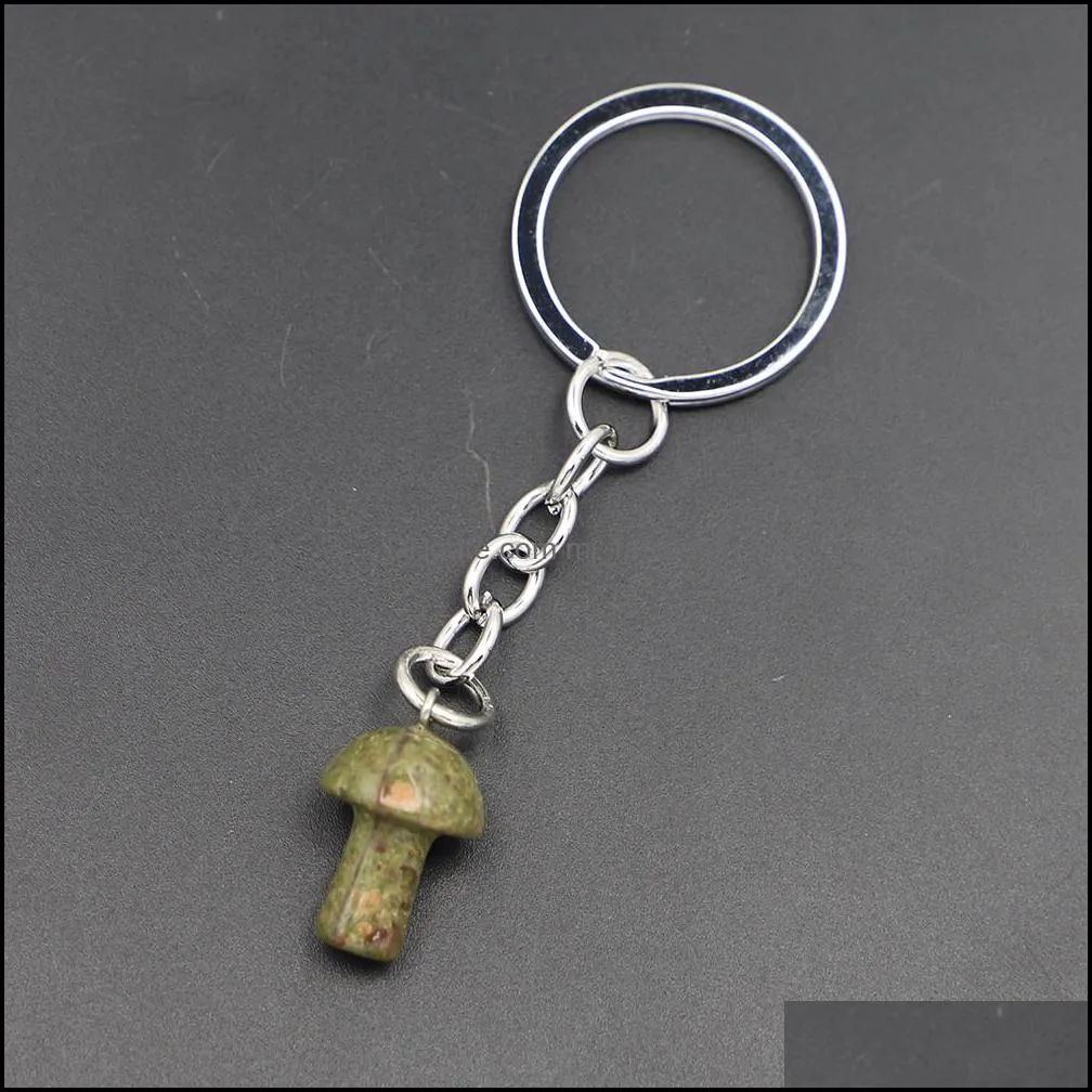 natural stone keychains mushroom pendant key rings cute mini statue charms crafts keychain jewelry accessories