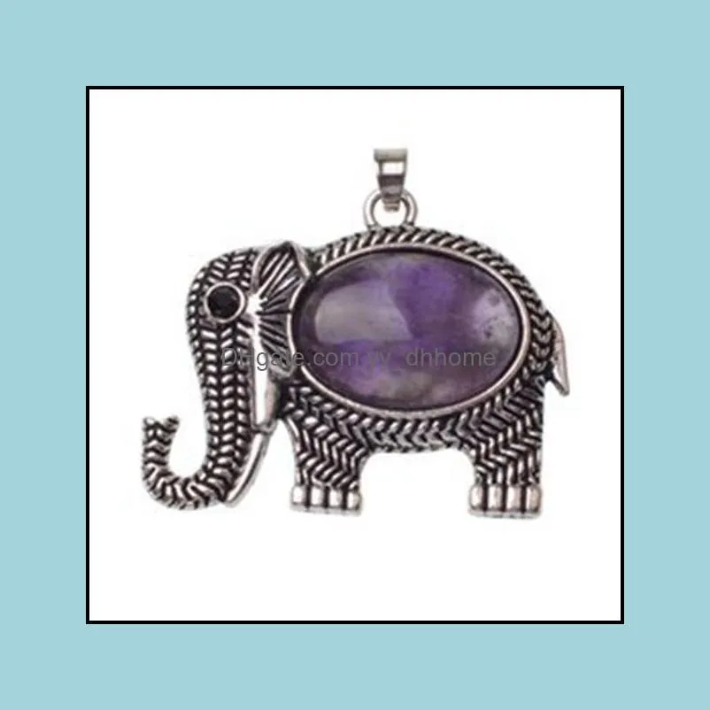 elephant gemstone jewelry pendant silver plated cute necklace men and women simple 12pcs