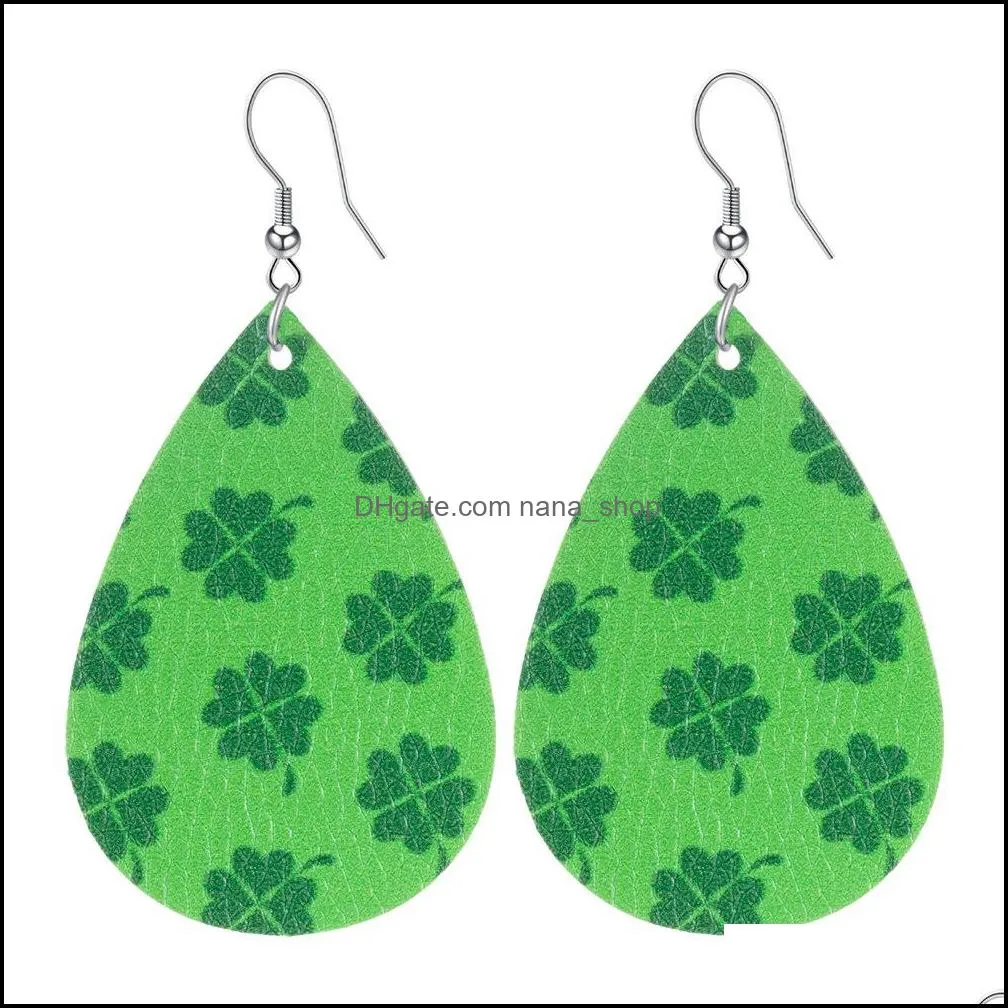 12pairs new trend fashion personality leather earrings women printed clover pattern drop shape earring jewelry valentine gift party