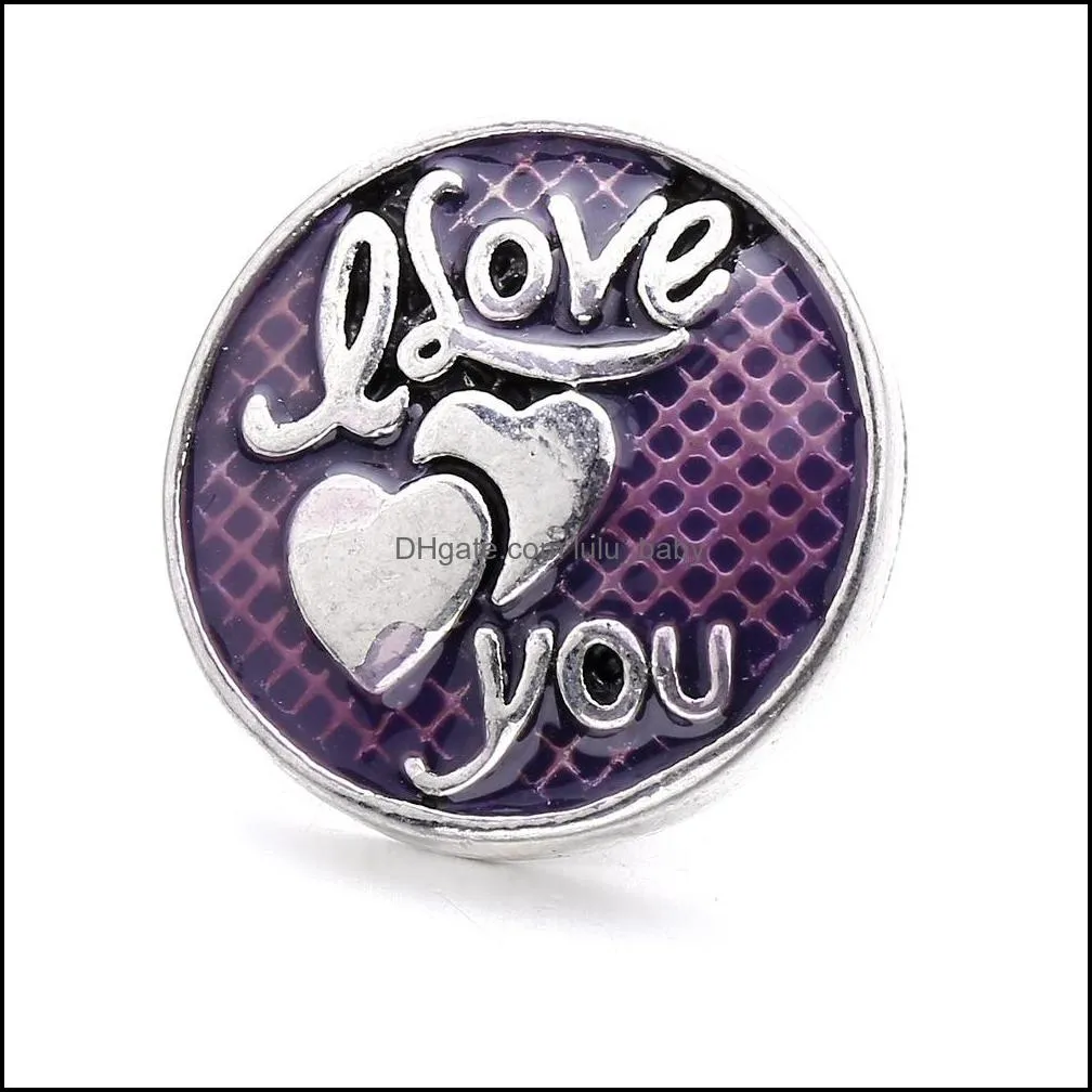 vintage alloy i love you letter hearts snap button jewelry components 18mm metal snaps buttons fit bracelet bangle noosa b1209