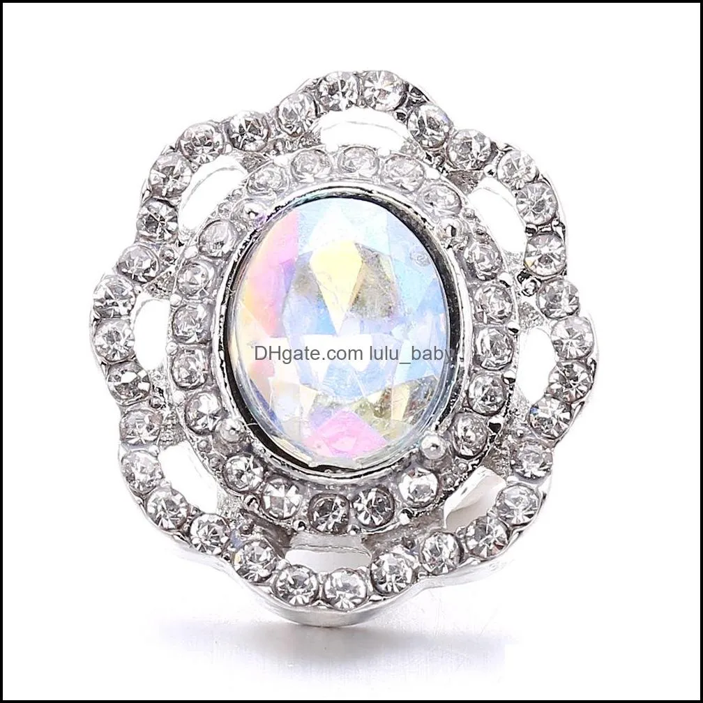 oval rhinestone snap button jewelry components 18mm metal flower snaps buttons fit bracelet bangle noosa b1205