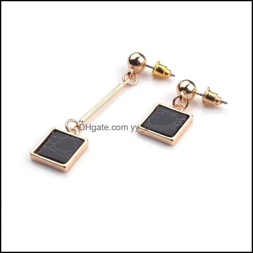 fashion high quality simple style asymmetry gold plated new shell black marble turquoise stone disc earrings for women