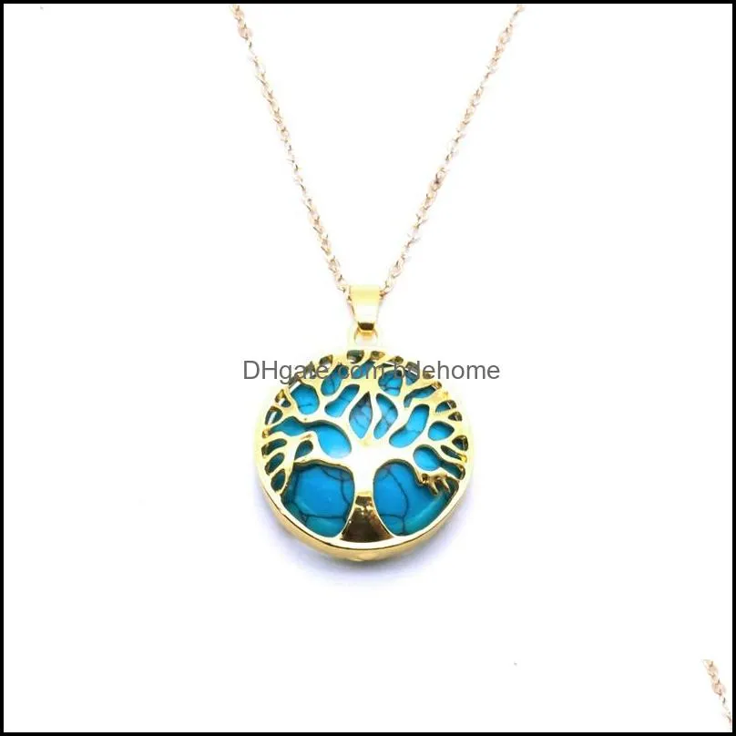tree of life stone necklace pink tinger`s eye gemstone charms necklace rose quartz druzy jewelry women