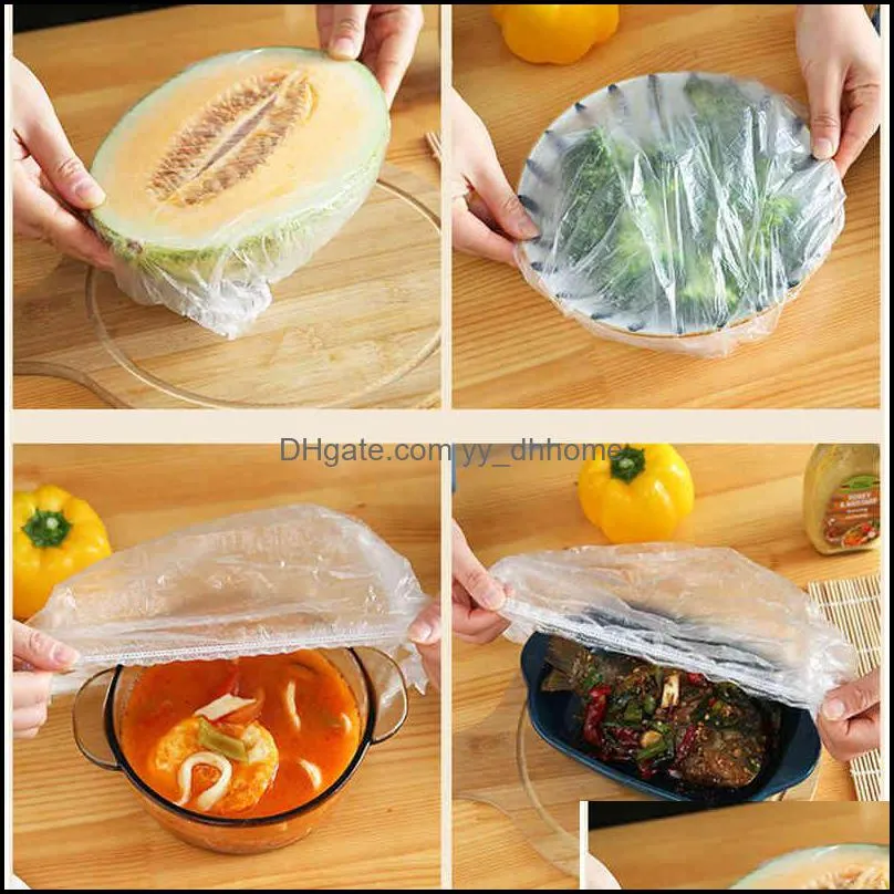 100pcs table decoration disposable plastic cling film bowl cover elastic food dust covers wrap  foods storage saran refrigerator kitchen