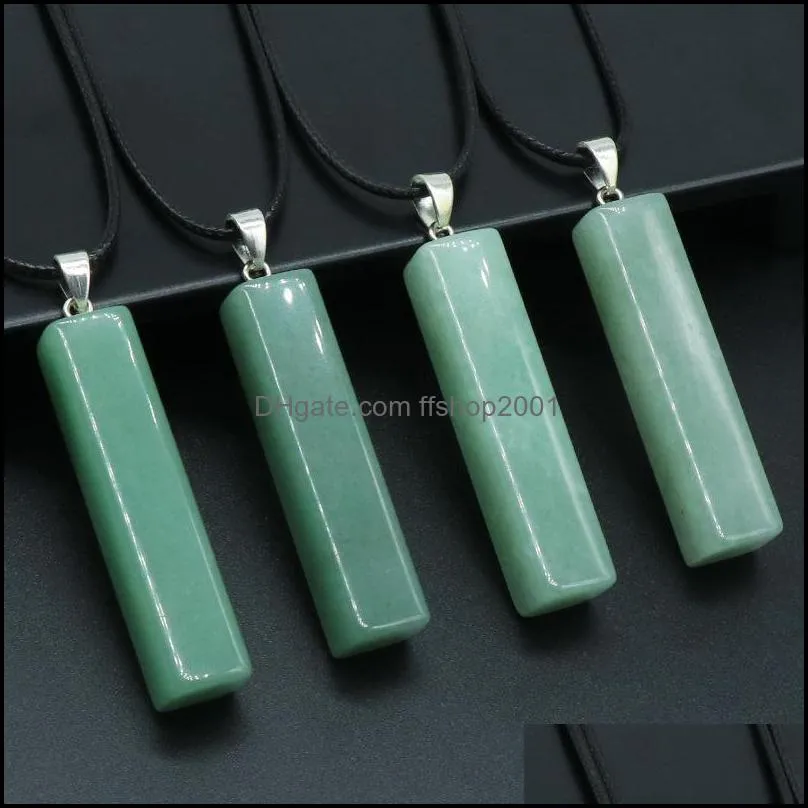 rectangular bar green aventurine pillar reiki healing crystal pendant energy stone quartz rope chain necklaces fashion women men jewelry