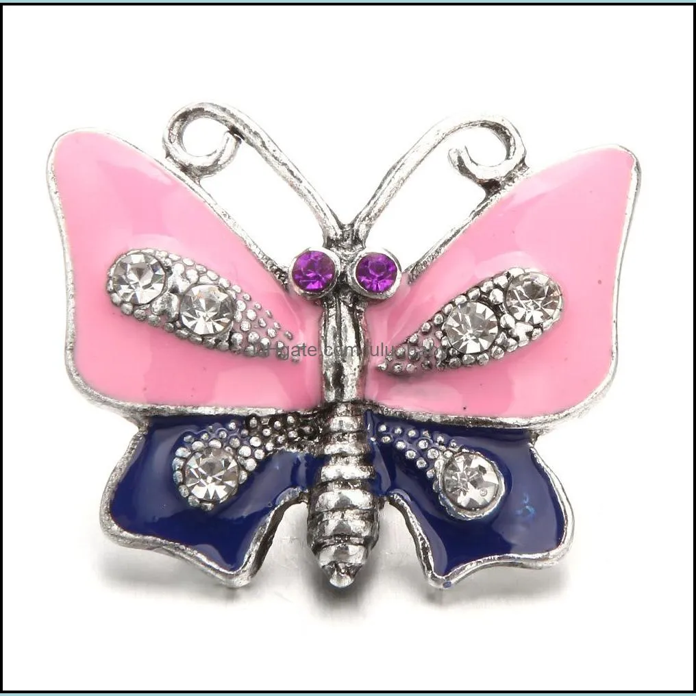 snap button jewelry components enamel colorful butterfly 18mm metal snaps buttons fit bracelet bangle noosa ka0127