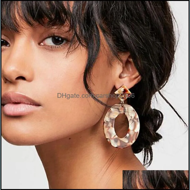 women resin huggie drop earrings acrylic hoop oval dangle ear rings for women geometry big circle earrings brown excellent quality