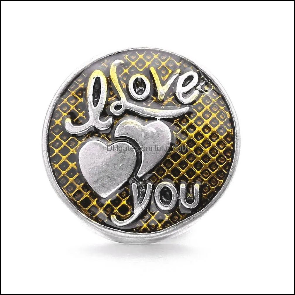 vintage alloy i love you letter hearts snap button jewelry components 18mm metal snaps buttons fit bracelet bangle noosa b1209