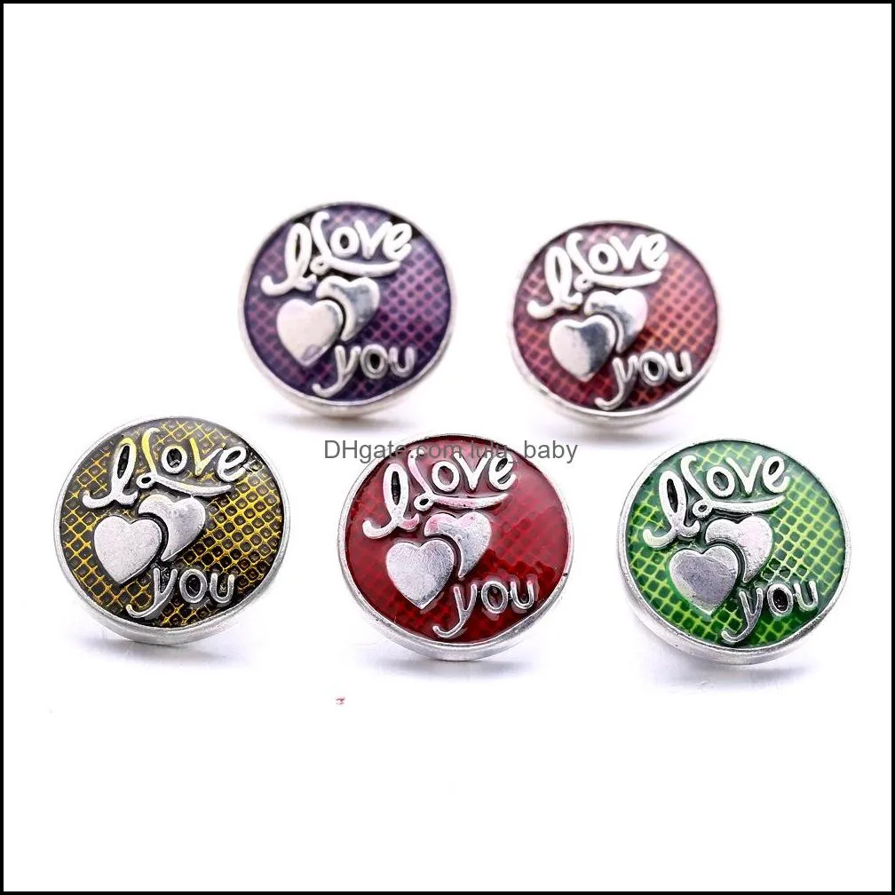 vintage alloy i love you letter hearts snap button jewelry components 18mm metal snaps buttons fit bracelet bangle noosa b1209