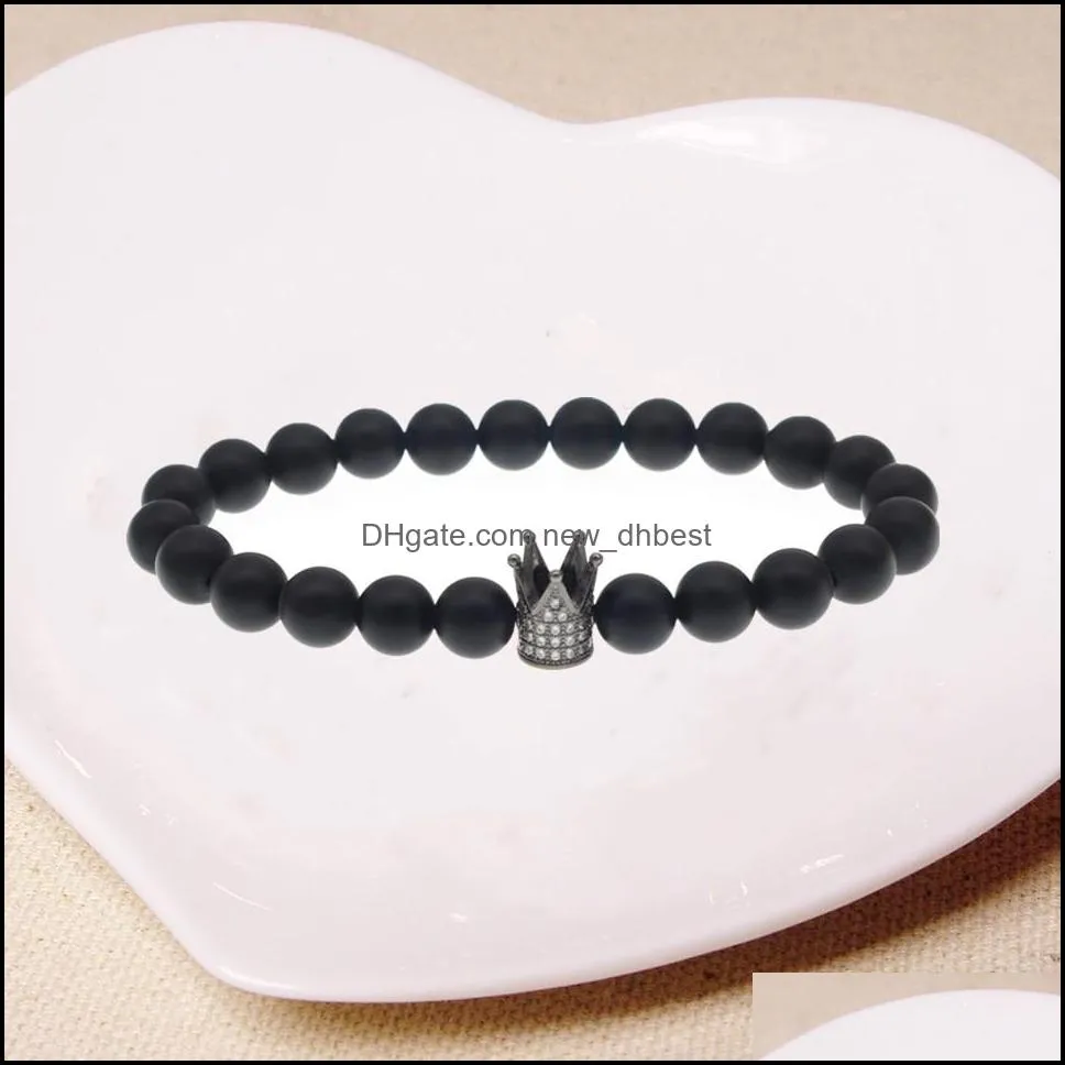 men`s and women`s matte black agate beads gemstone bracelet wrist crown gift bracelet