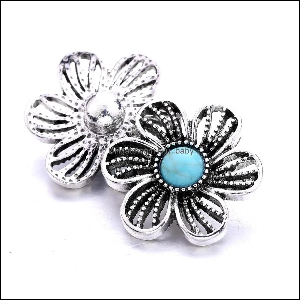 high quality snap button jewelry components heart flower acrylic turquoise 18mm 20mm metal snaps buttons fit bracelet bangle noosa