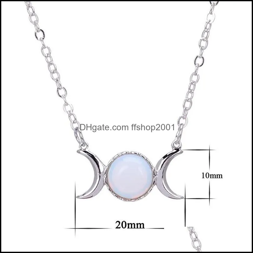 100pcs fashion natural crystal stone moon charms pendant necklaces stainless steel chains jewelry for women girls