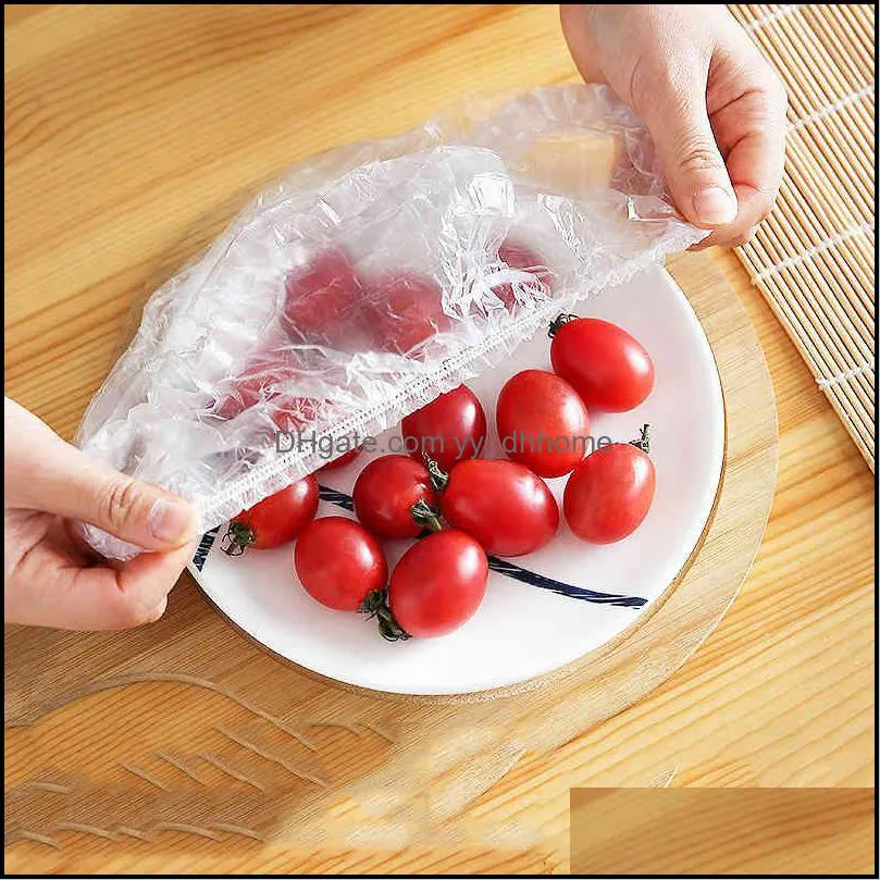 100pcs table decoration disposable plastic cling film bowl cover elastic food dust covers wrap  foods storage saran refrigerator kitchen