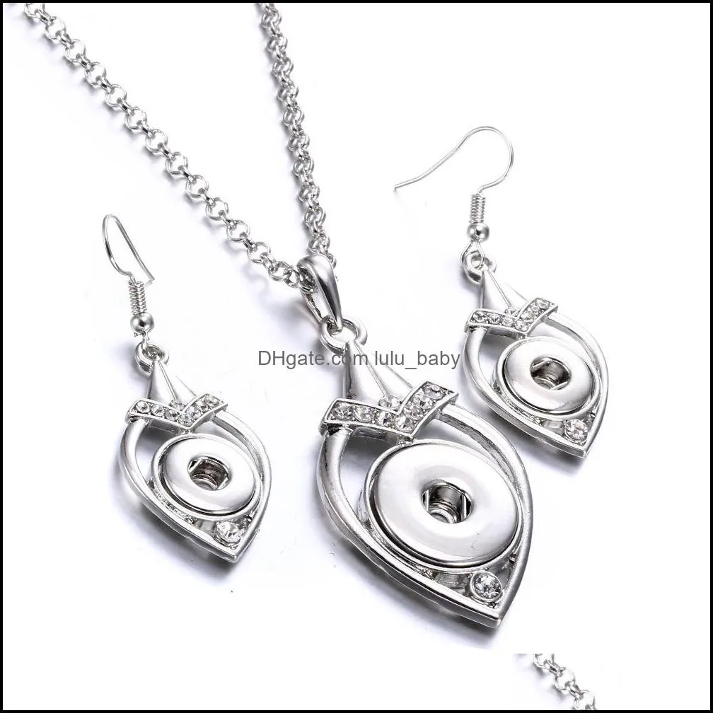 silver color snap button jewelry set 12mm earrings 18mm pendant snaps buttons necklace for women noosa