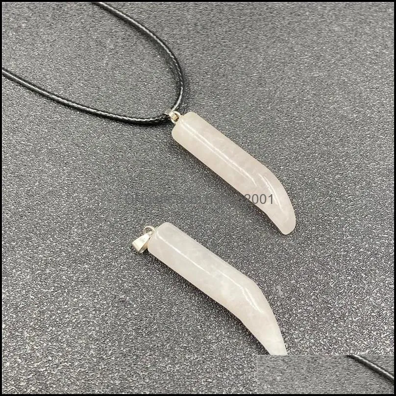 fashion ox horn shape chakra natural stones pendant necklace reiki healing crystal charms for men women jewelry black rope chain