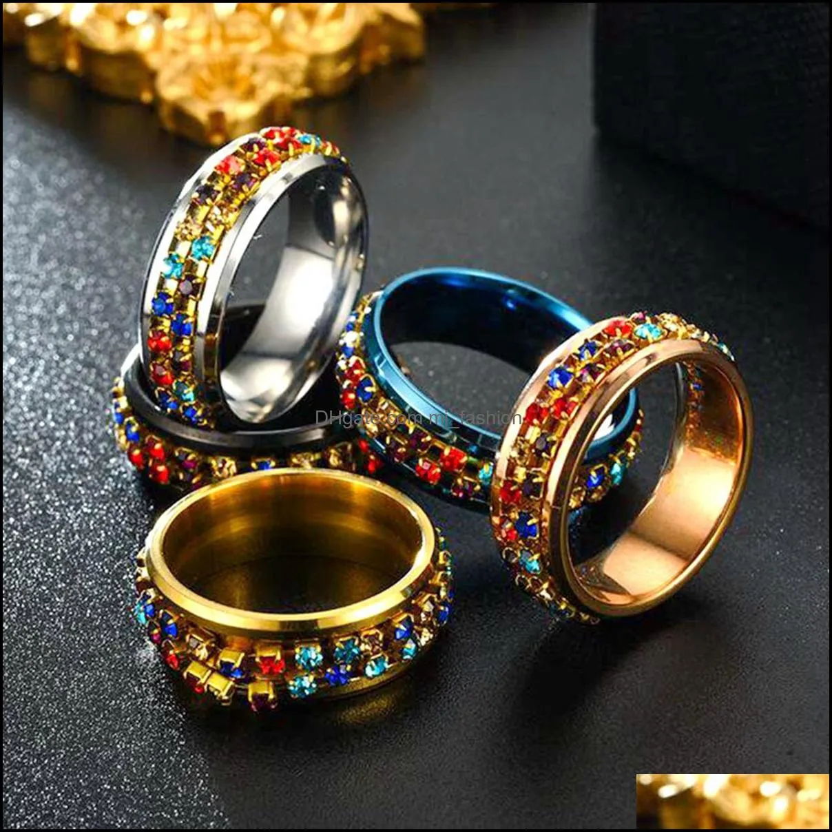 cz rhinestone crystal spinner band ring for women men anxiety relief 6mm fidget stainless steel perfect weddings parties celebrations