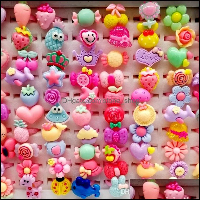 newest 500pcs/lot children cartoon rings resin finger band jewelrys heart shape animals flower baby girl tangible benefits charm kid