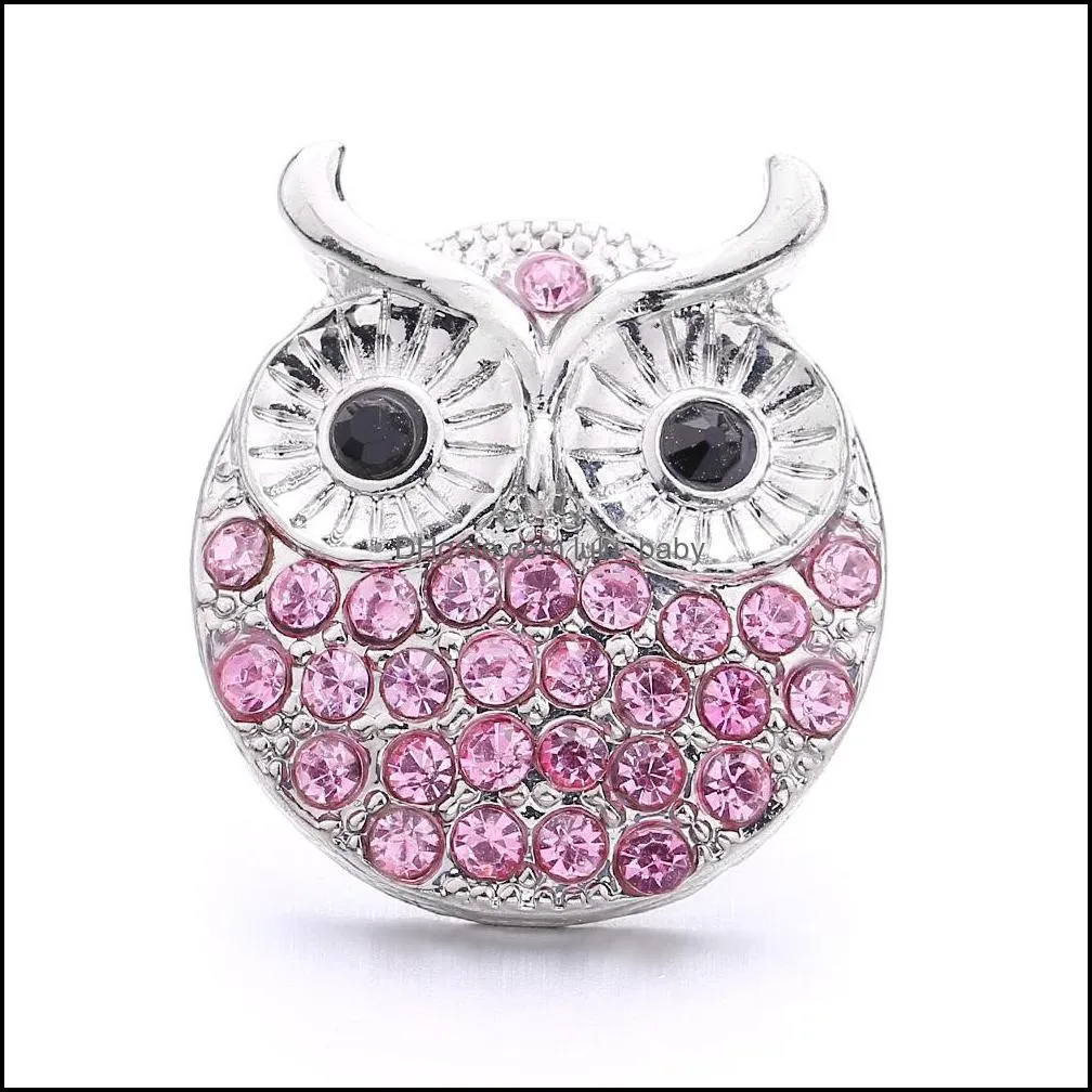 high quality snap button jewelry colorful rhinestone owl components 18mm 20mm metal snaps buttons fit bracelet bangle noosa b1087