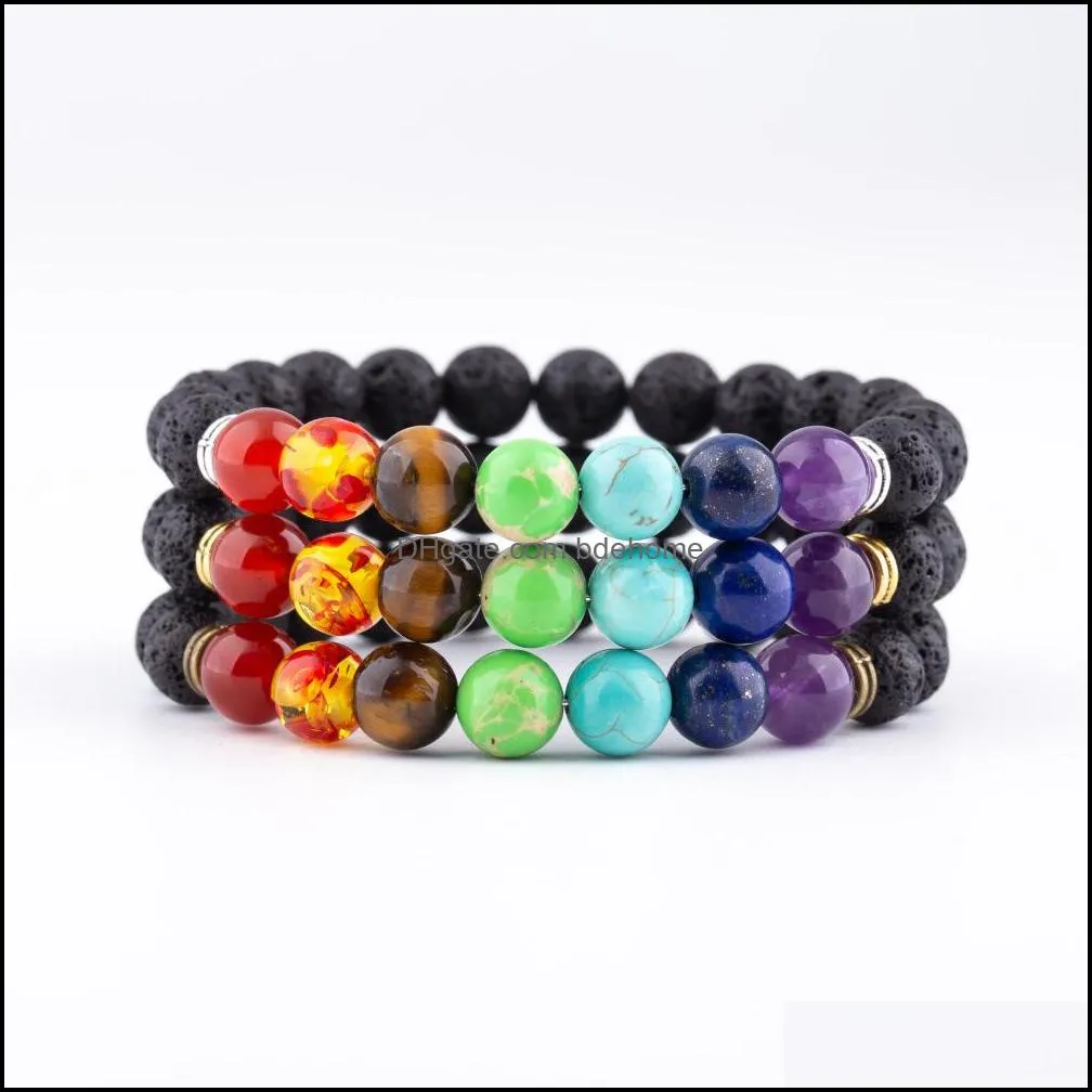 7 chakras 8mm black lava stone bracelet diy aromatherapy  oil diffuser bracelet buddha mala yoga jewelry