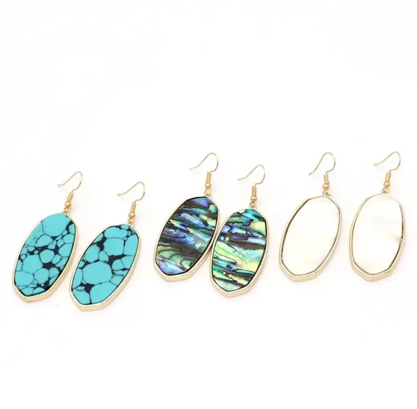 oval hexagon stone pendant tassel shell turquoise print pattern necklaces earrings jewelry