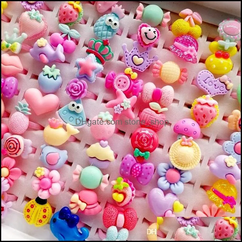 newest 500pcs/lot children cartoon rings resin finger band jewelrys heart shape animals flower baby girl tangible benefits charm kid