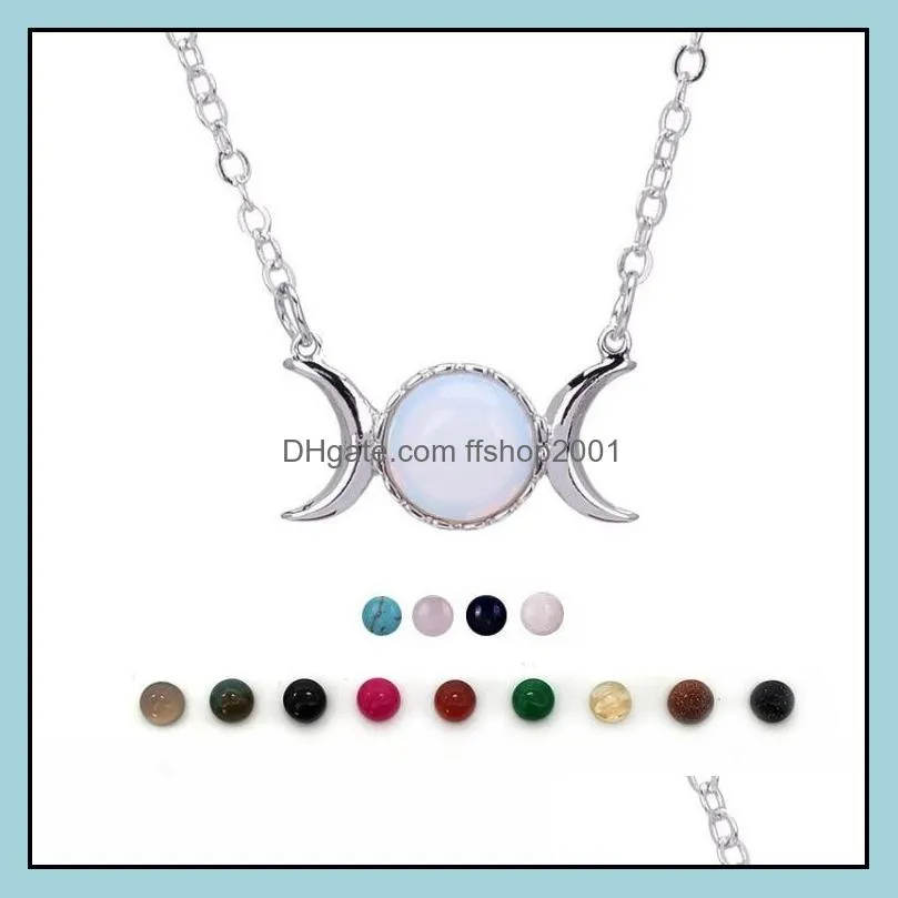 100pcs fashion natural crystal stone moon charms pendant necklaces stainless steel chains jewelry for women girls