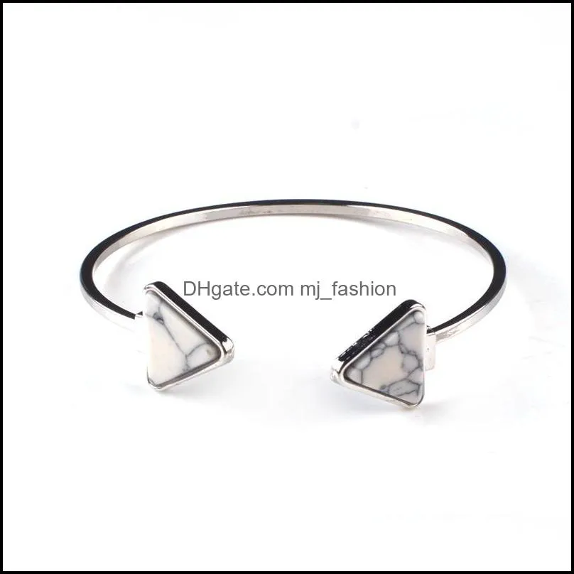 fashion green white geometric triangle open cuff punk bracelet bracelet marble stone bracelet