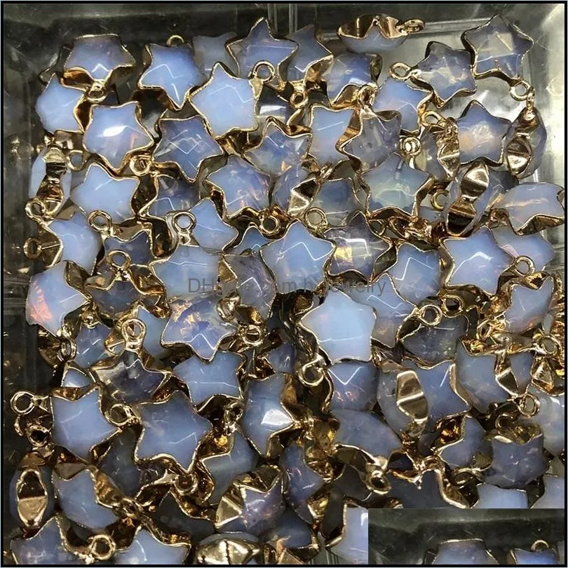 gold plating edged crystal five point star charm rose quartz healing druzy stones pendant diy jewelry making
