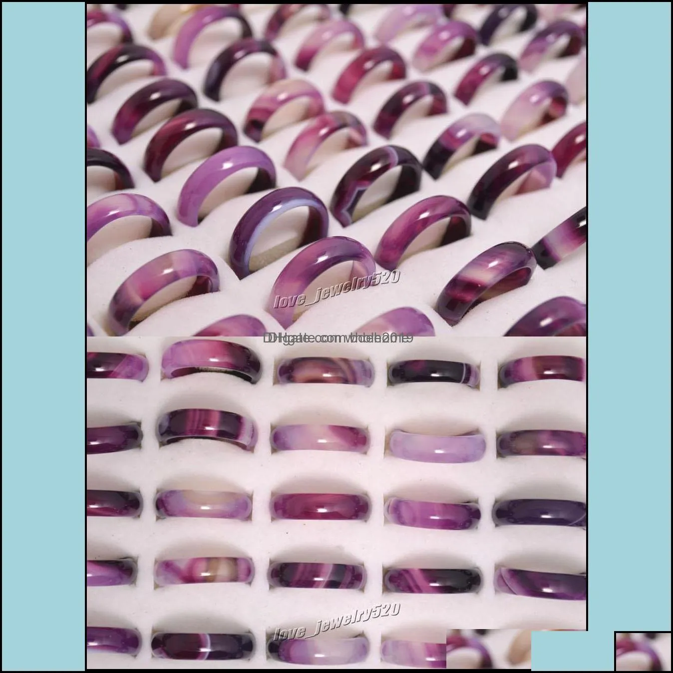 band rings jewelry new beautif smooth purple black round solid jade/agate gem stone 20pcs lots drop deliver dhwda