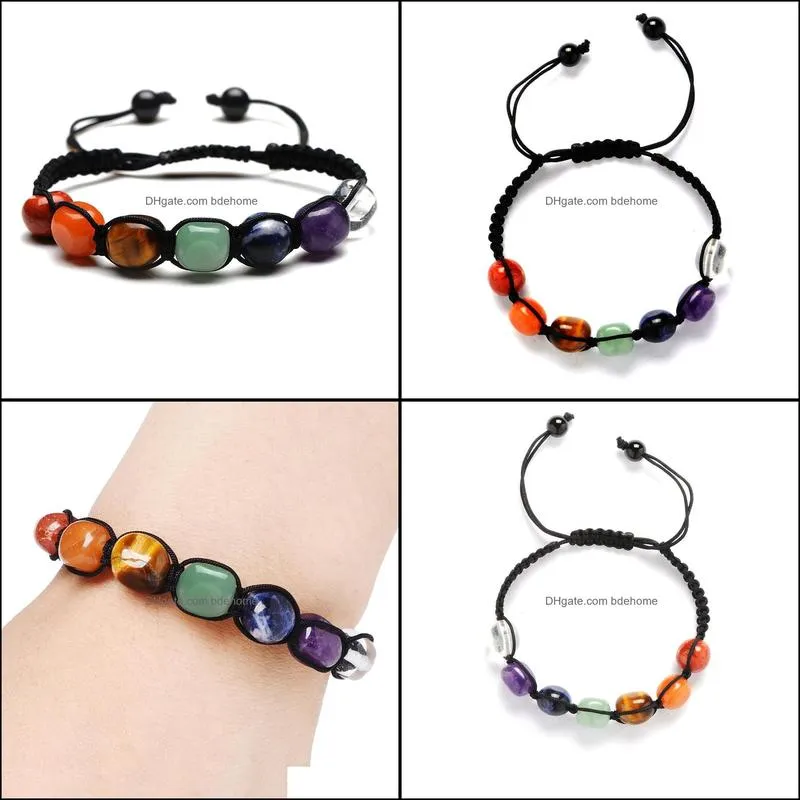 square seven chakras stone charm bracelet women men braided woven energy buddha bracelets jewelry