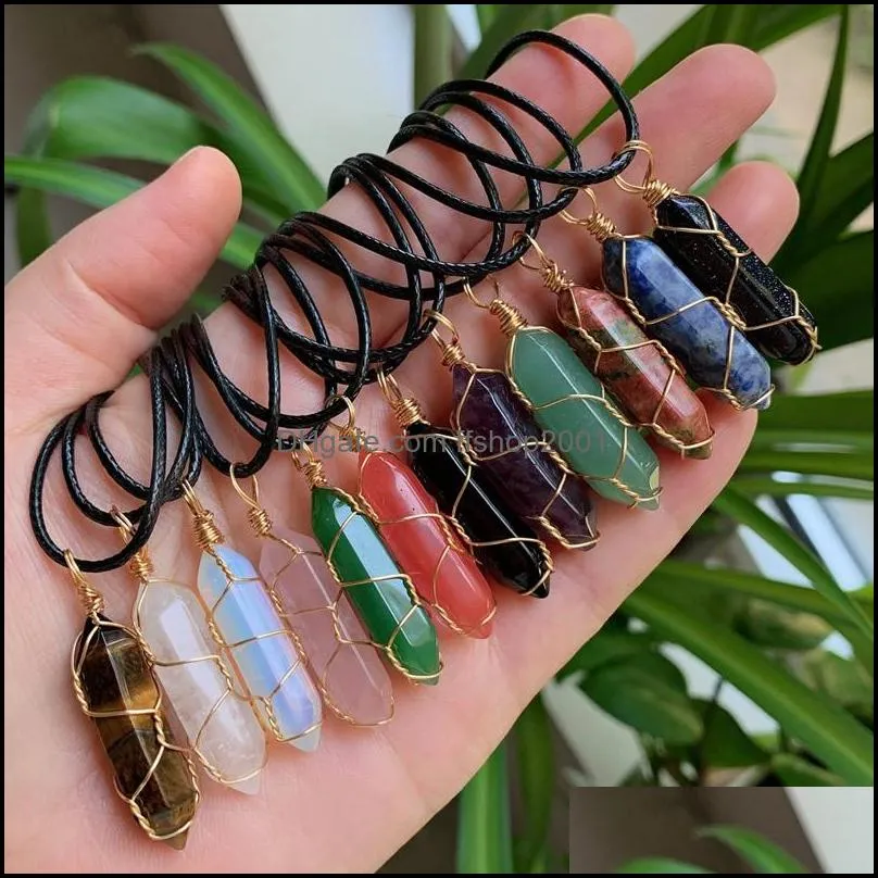 fashion opal stone hexagonal column rose quartz necklaces for women natural crystal pendant necklace bohemian statement jewelry gift