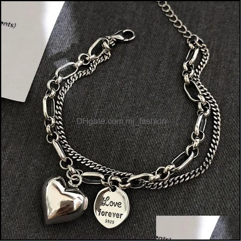 925 sterling silver bracelet female s niche design high-end double-layer exquisite student girlfriends heart-shaped pendant bracelet