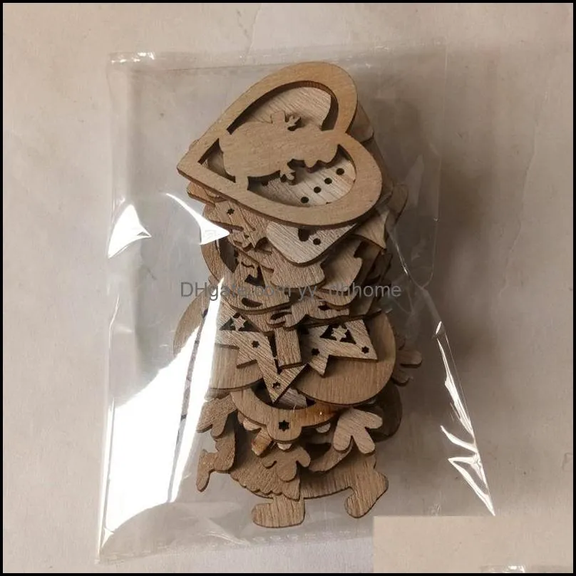 15pcs handmade wooden christmas ornament santa claus snowflake snowman angel shape wood craft christmas party decoration prop dbc