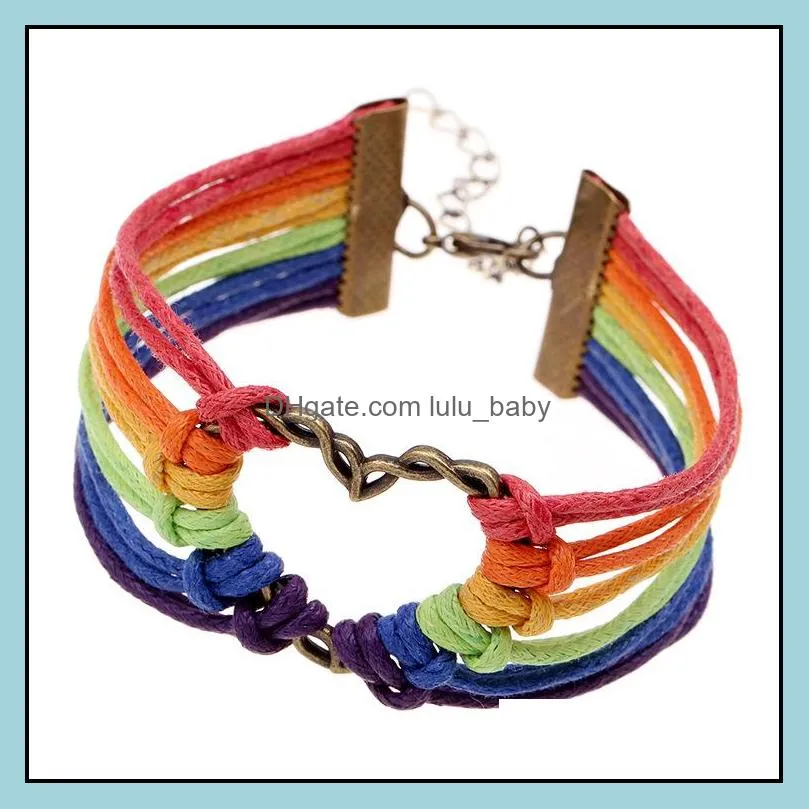 creative fashion jewelry homosexual men`s bracelet heart woven rainbow color jewelry rainbow bracelets jewelry
