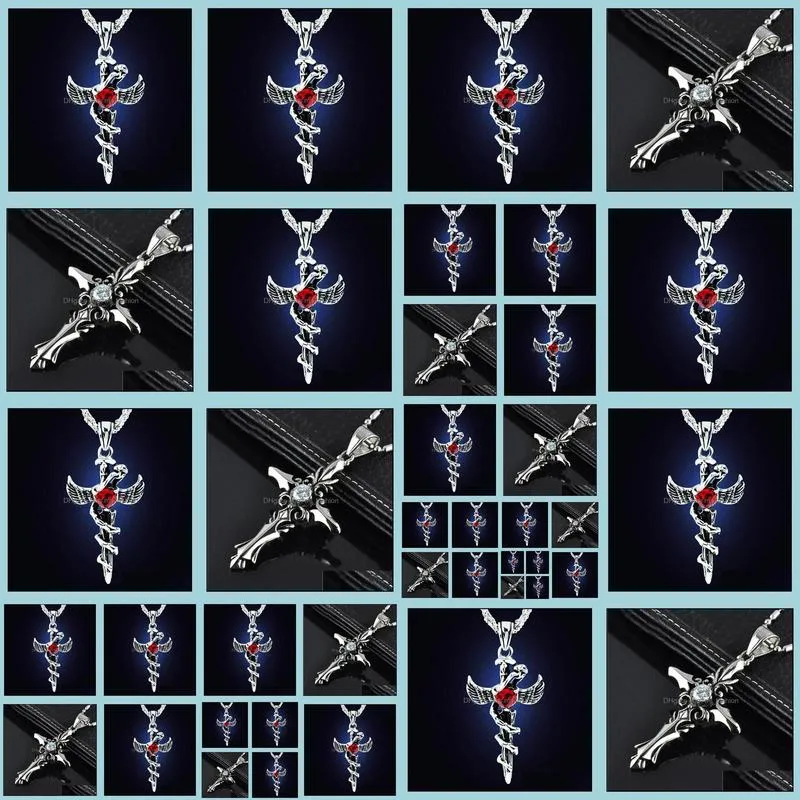 europe and america punk necklace pendant angel wings serpentine cross men`s necklace cool accessories