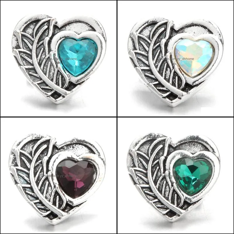 vintage heart snap button jewelry components colorful rhinestone 18mm metal snaps buttons fit bracelet bangle noosa h29