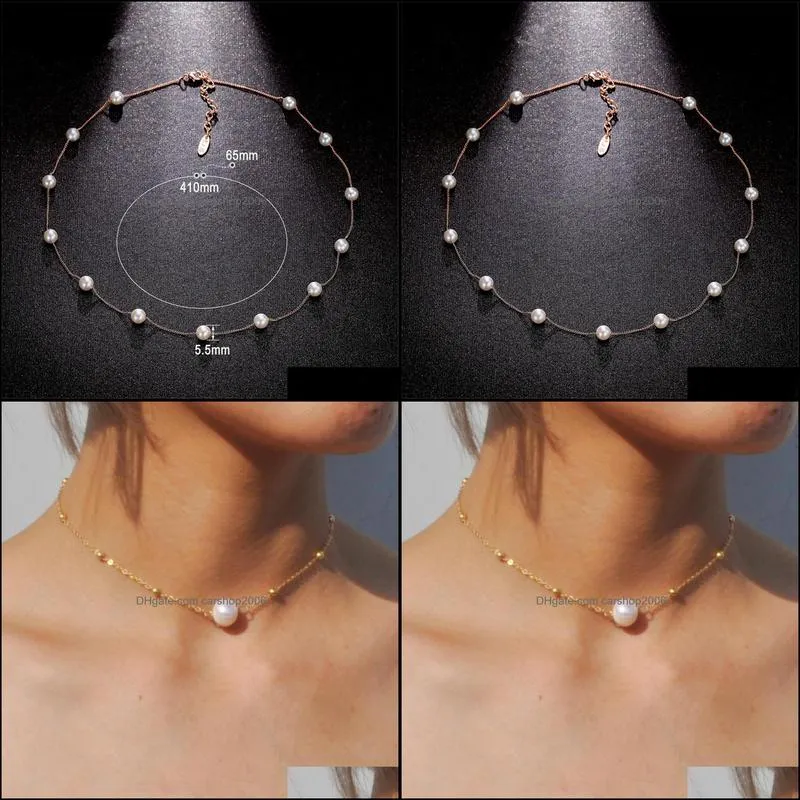 handmade simple delicate gold layered chokers for women girls chain necklace with artificial pearl cheap wholesale drop shipping
