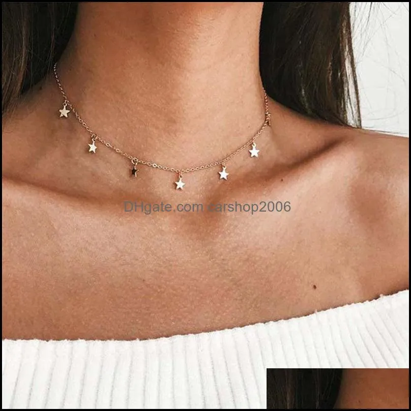 star choker necklaces jewelry disc coin pendant handmade simple 14k gold plated silver delicate dainty stars and bead chain chokers