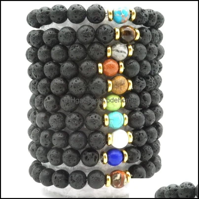 10 colors natural black lava stone beads elastic bracelet essential oil diffuser bracelet volcanic rock beaded hand strings